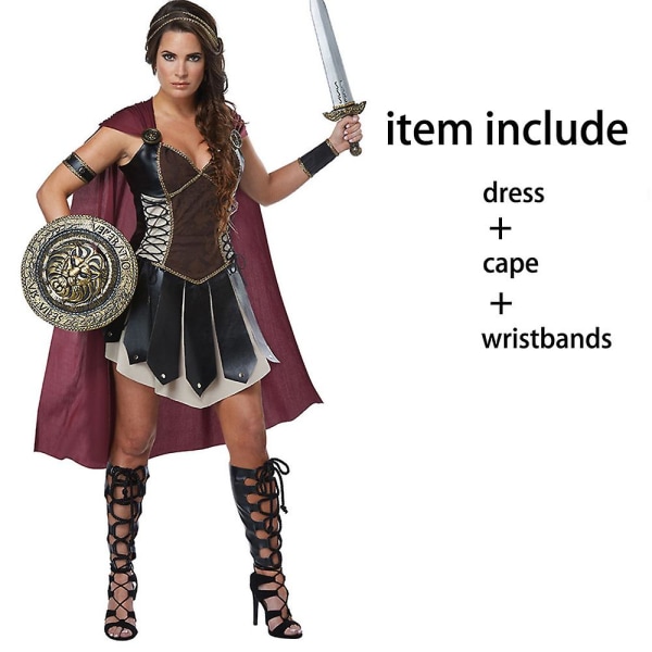 Halloween Xena Gladiator Cosplay-kostyme Kvinne Spartan 300 Warrior Outfit Dress Roman Soldier Fancy Dress L