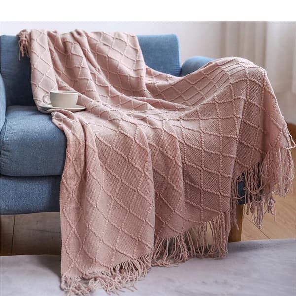 Strikket teppe - 127*152cm - Rosa yx
