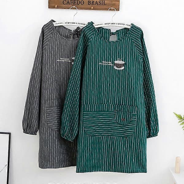 Langermet Forkle Hudvennlig med Lommer Polyester Bomull Dame Arbeidsklær Forklær for Matlaging Light Grey