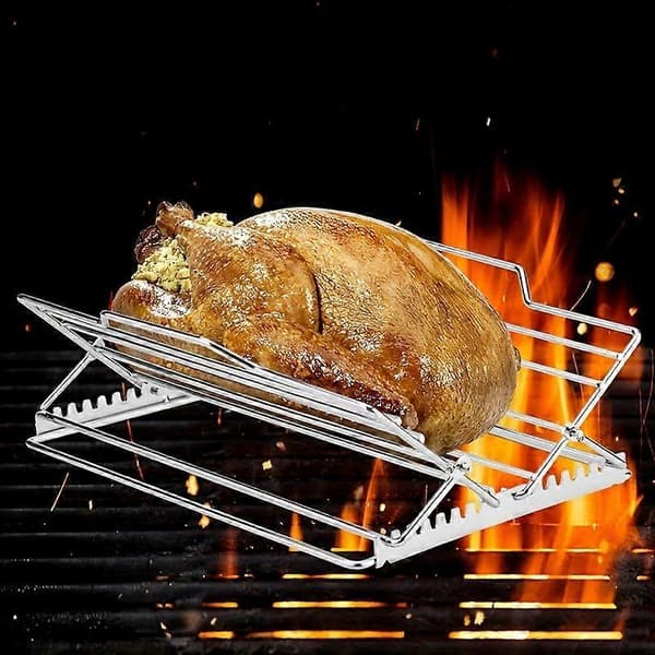 Justerbart sammenleggbart rotisseristativ i rustfritt stål for ovnsbaking, grilling og steking grilled chicken