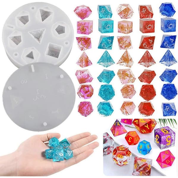 Store DND Terning Harpiksforme til DIY Terningfremstilling 7 Hulrum Polyhedral Silikoneform med