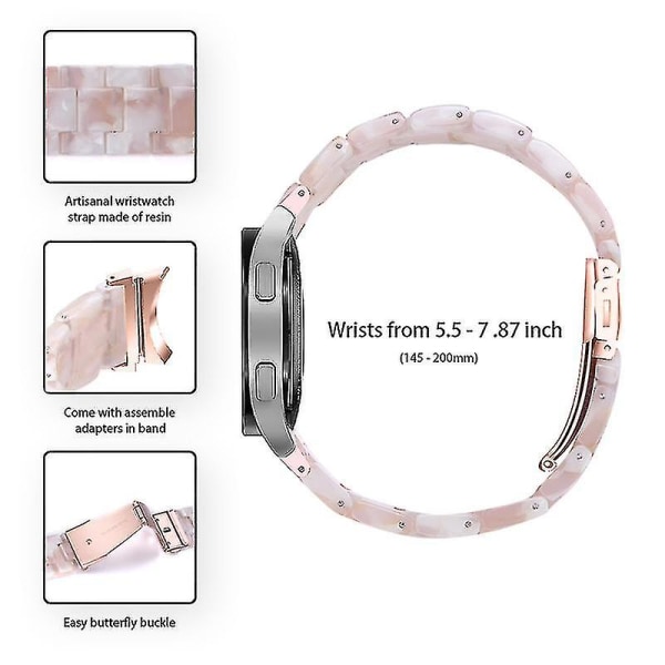 För Samsung Galaxy Watch 5 40mm / 44mm / Watch 5 Pro 45mm Resin Watch Band Rostfritt stål Spänne Armband Armband Light Pink