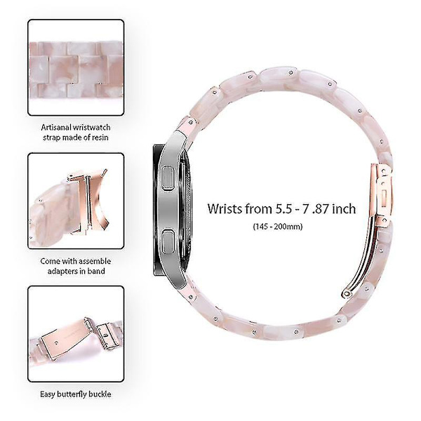 Til Samsung Galaxy Watch 5 40 mm / 44 mm / Watch 5 Pro 45 mm Resin urbånd i rustfrit stål med spændearmbånd Light Pink