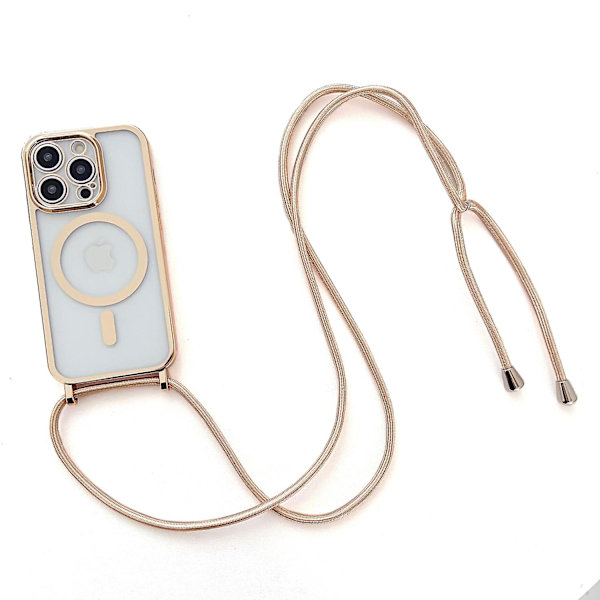 Fodral för iPhone 15 Pro, kompatibel med MagSafe, magnetiskt TPU-mobilskal med långt snöre Gold Style A iPhone 15 Pro
