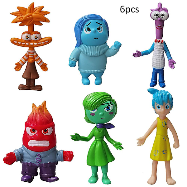 6 stk. Disney Pixar Inside Out Joy Riley Angst Tristhed Actionfigur Legetøj Børn Gave Desktop Model Figurer Dukke Dekorationer Kage Topper Legesæt