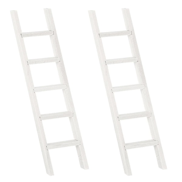 2pcs Wooden Ladder Adornment Simulated Furniture Model Chic Photo Prop White