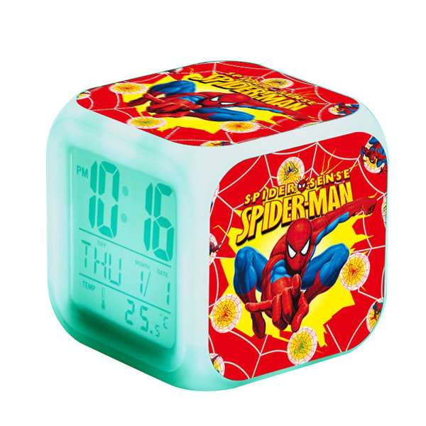 Spiderman Led digitaalinen herätyskello 7 värikäs yövalo makuuhuoneen lampun koristelu ajan, lämpötilan, hälytyksen, päivämäärän kanssa lapsille lahjoja A