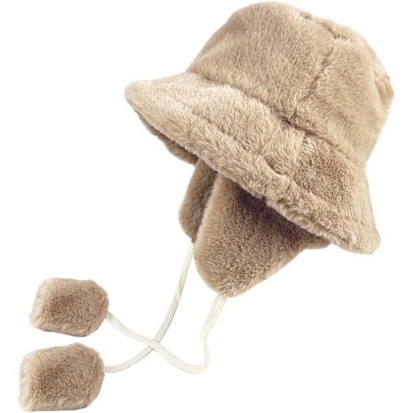 Fuzzy Bucket Hat för Kvinnor och Män - Luddig, Söt Bucket Hat för Vinter, Varm Plysch, Fiskehatt, Fluffig Sherpa, Rolig Hatt A-khaki