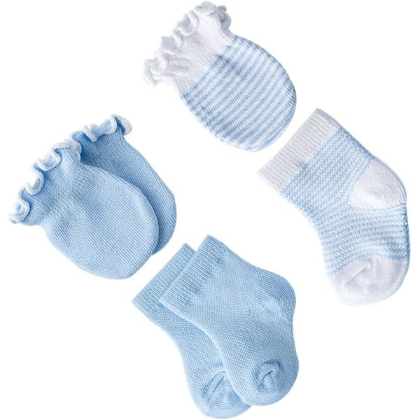 4 par för vantar Bomull Baby Ansikte anti-scratch Blå Nyfödd Scratch Maternal Strumpor Bär Barn Anti- Supplies Lovely
