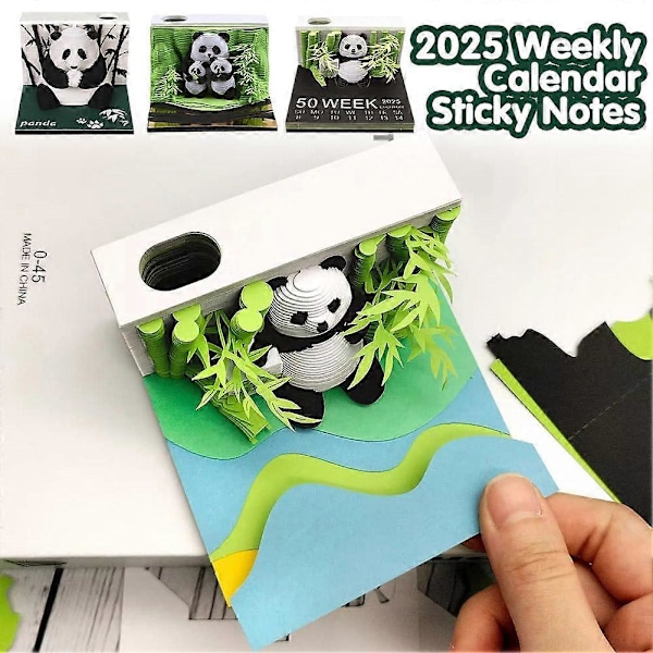 3D Panda Notisblokk 2025 Ukentlig Kalender Klistrelapper Kreativ Skrivebord Notat Gave A