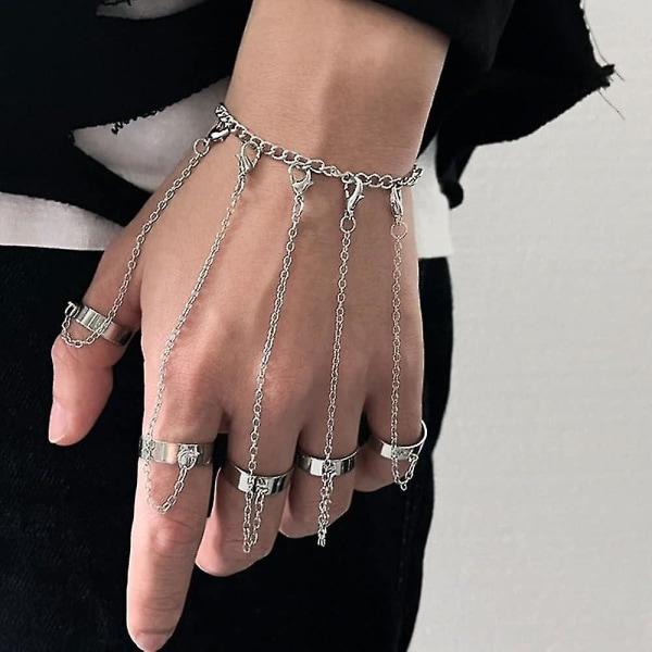 Gothic Punk Chain Tassel Armbånd Med Slave Finger Ringe Til Kvinder Piger