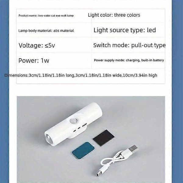 LED Væglampe med Bevægelsessensor, Magnetisk Base & Katteøje-Design - USB Genopladelig Underskabsbelysning til Hjemmekontor, Ingen Ledninger Nødvendig