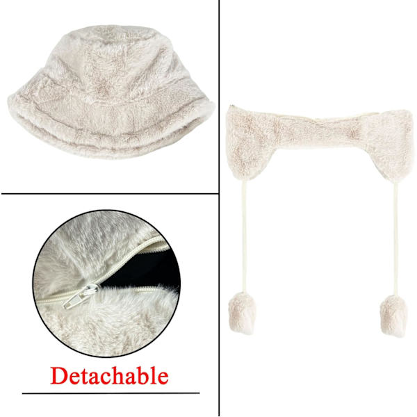 Fuzzy Bucket Hat för Kvinnor och Män - Luddig, Söt Bucket Hat för Vinter, Varm Plysch, Fiskehatt, Fluffig Sherpa, Rolig Hatt A-white
