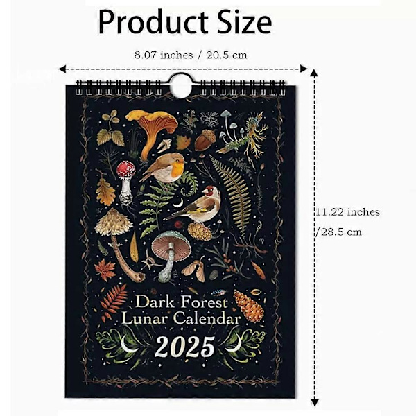 Mörk Skog Månekalender 2025 Innehåller 12 Originella Illustrationer Ritade Under Hela Året, 12 Månatliga Färgglada