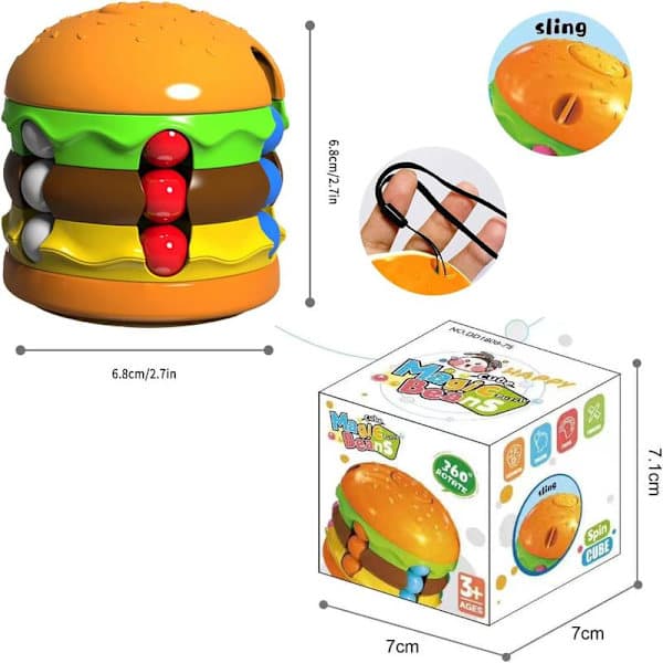 Magic Bean Rotating Cube - Burger Creative Fidget Spinner Magic Cube Decompression Toys Fingertip Magic Cube