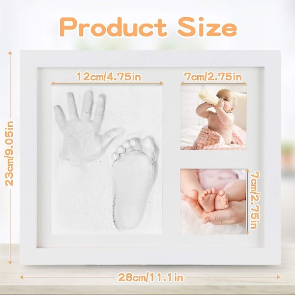 Baby håndaftryk og fodaftryk, baby træ billedramme med gips afstøbning, hånd og fod gips Cas