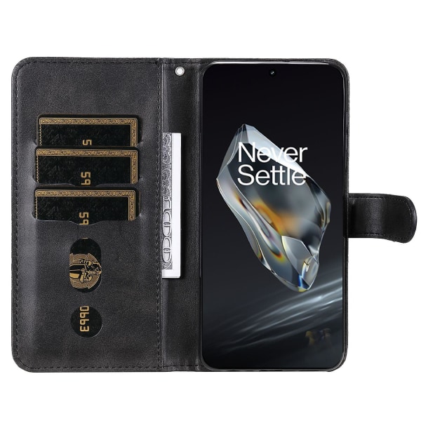För OnePlus 12R 5G/Ace 3 5G Case Zipper Pocket Calf Texture Cover - Rosa Black Style A OnePlus 12R 5G