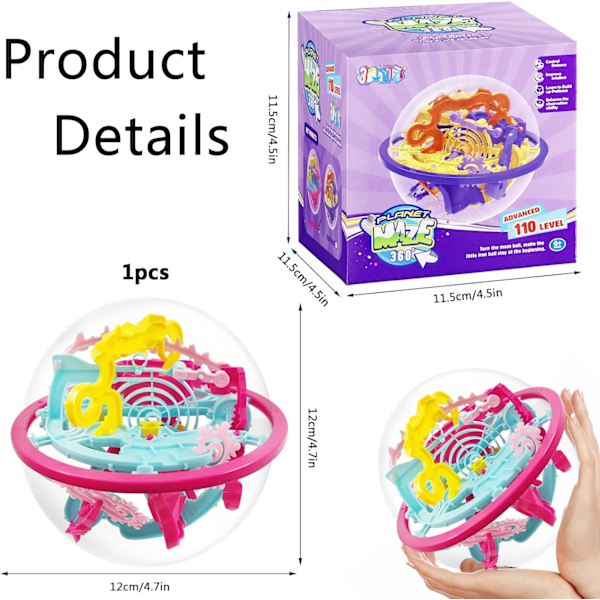 3D-labyrintboll, 3D-pusselboll med 110 nivåer för avancerade, 3D-bollpussel leksaker, sfäriska labyrintsleksaker, labyrintbollspel, palatsbolllabyrint Color