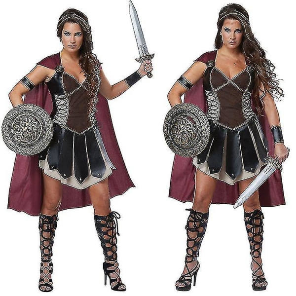 Medieval Roman Xena Warrior kostym för kvinnor Spartan Warrior Cosplay Halloween Carnival kostym With shield and sword XL