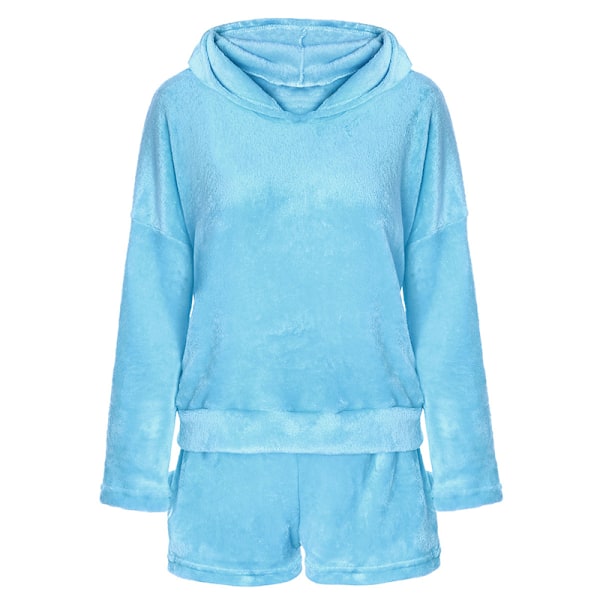 Dame Fleece Fluffy Pyjamas Nattøj Sæt Blå Blue S