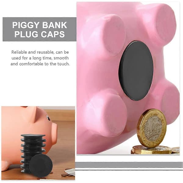 10 stk Sparboks Plugg Spargris Gummipropp Rund Pluggutskifting Black 3.8X3.8X0.5CM