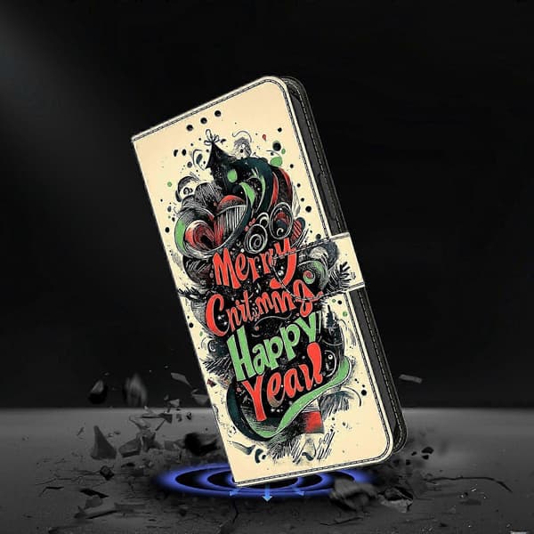 Plånboksfodral med vikbart stativ för Galaxy S25 FE, mönstertryckt läderflipfodral för telefon Christmas Graffiti
