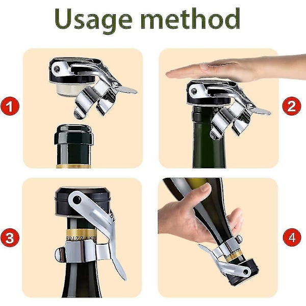Champagne Stopper, 2-pack Rostfritt Stål Champagne Flaskkork Tätning För Cava Prosecco Mousserande Vin Stopper Silver black