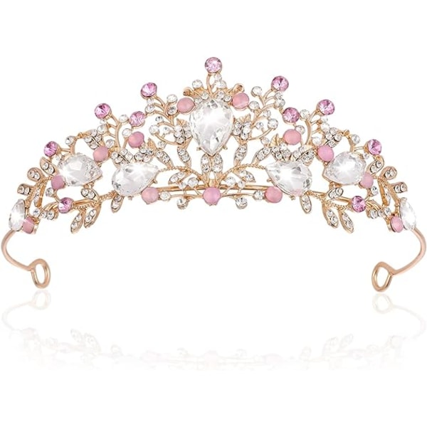 Abeillon prinsessatiaarat tytöille, tekojalokiviä kristallitiaraprinsessakruunu, vaaleanpunainen tiarahiuspanta Hiustarvikkeet syntymäpäiväjuhlalahjat