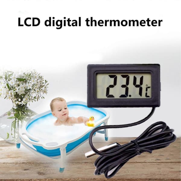 LCD-displaytermometre Digitale temperaturmålere med probe til akvariefryser Køleskabstemperaturmåler Sort 1 meter Black 1 meter