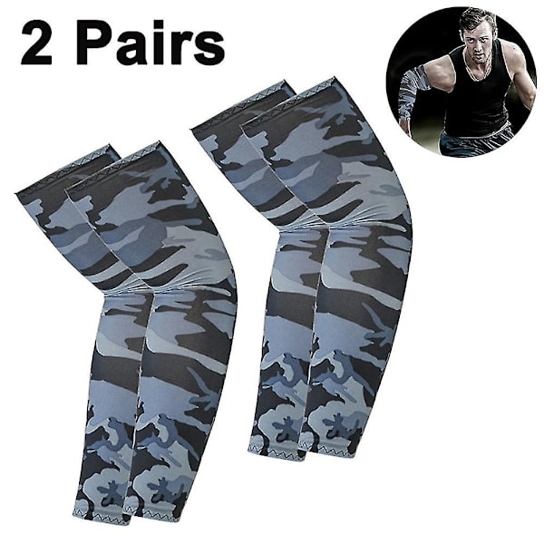 2 paria viilentäviä hihoja miehille ja naisille, UV-suoja UPF 50, tatuoinnin peittäminen Light gray camouflage