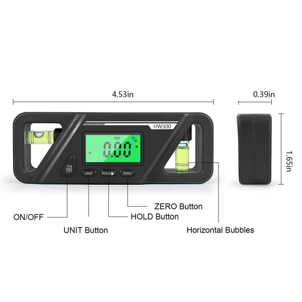 Magnetisk digital vinkelmåler Absolutt og relativ målevinkel og helningskonvertering Inclinometer Allsidig Clinometer LCD-skjerm med bakgrunnsbelysning Black