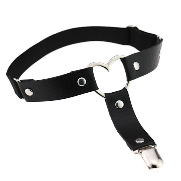 2 st Kvinnors Strumpband Elastiskt Hjärta PU-Läder Benstrumpband black