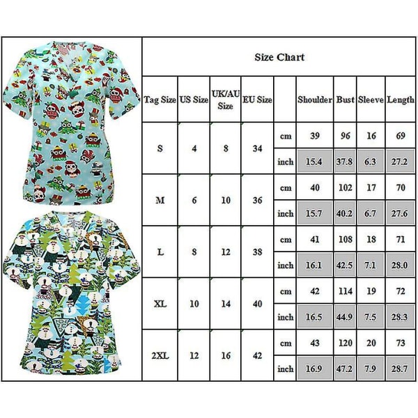 Jul Kvinder Sygepleje Uniform Scrub Kortærmet T-shirt Xmas Bluse Tee Toppe-s-dinosaur Sort