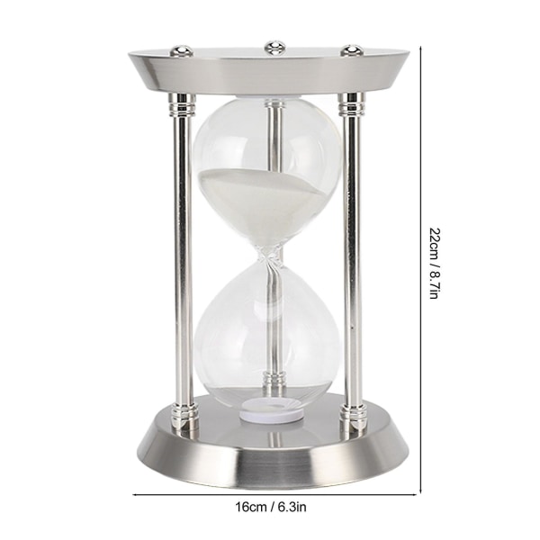 Metall Timeglass Sand Timer Dekorativ Vintage Høyglans Sand Utskiftbar Sandglass Klokke Silver 30min