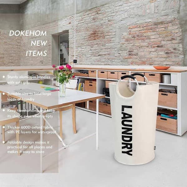 90L Large Laundry Basket, Foldable Laundry Bag, Freestanding Tall Laundry Hamper, Foldable Laundry Basket Beige Beige 90L