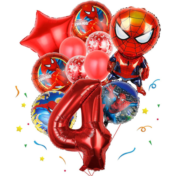IC 11 stk. Spidey Bursdagsballonger For Superhelt Bursdagsfest Dekor Tegneserie Folieballonger Bukett For Barn Rød