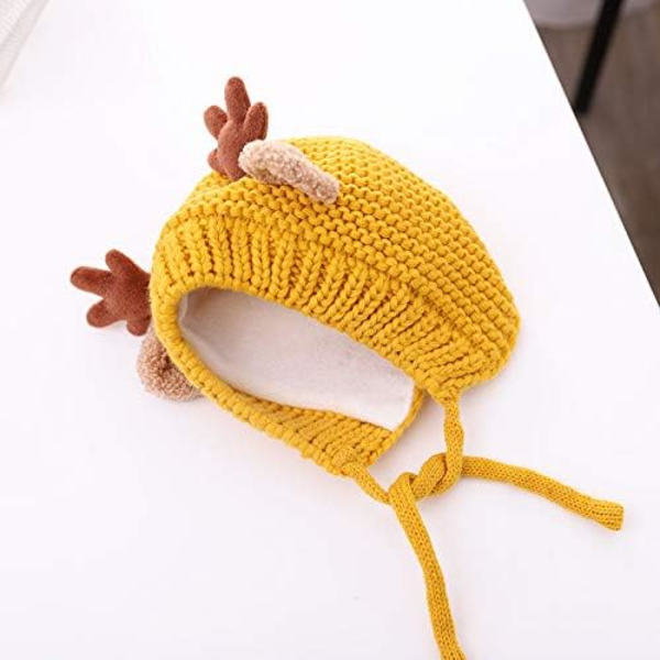 Søt Hjorte-Elg Hodeplagg Babyhatt Vinter Varmt Plysj Strikket Ørevarmer Bonnet Gutter Jenter Caps Beanie med Hakestropp Yellow One Size