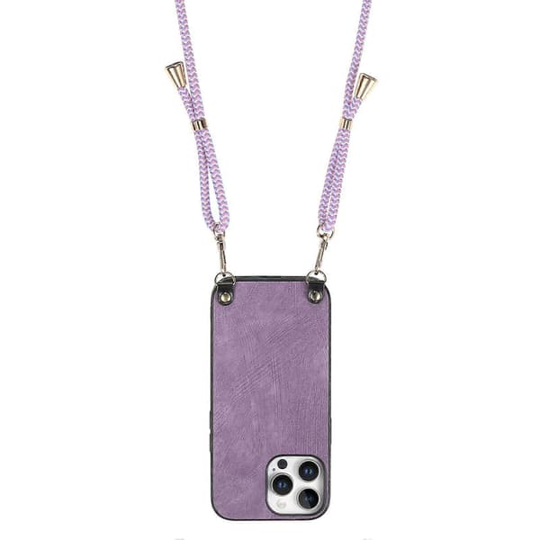 Retro skinndeksel til iPhone 16 Pro med justerbar stropp Purple