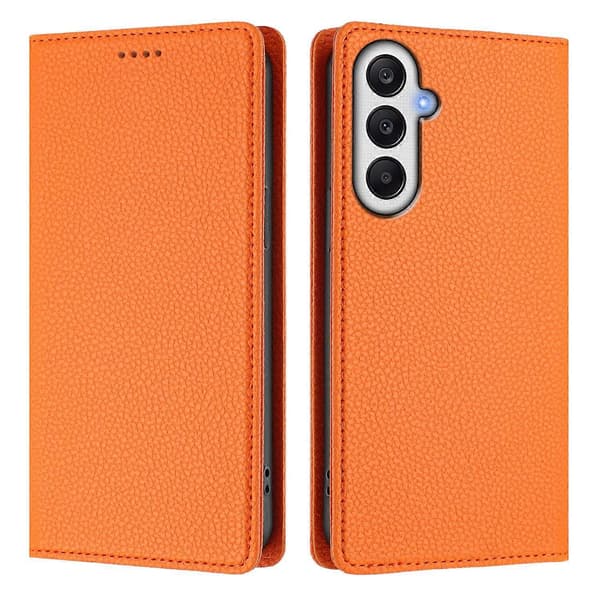För Samsung Galaxy A05s 4G Plånboksfodral RFID-blockerande Litchi Textur Läder Mobilskal Orange Orange