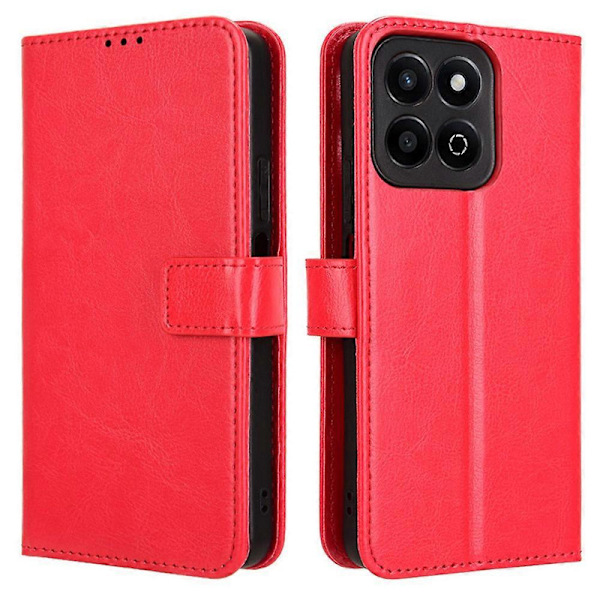 För Honor 200 Smart 5G/ Play 60 Plus 5G Ställfodral Läderplånbok Telefonskal Crazy Horse Textur (FMY) Red