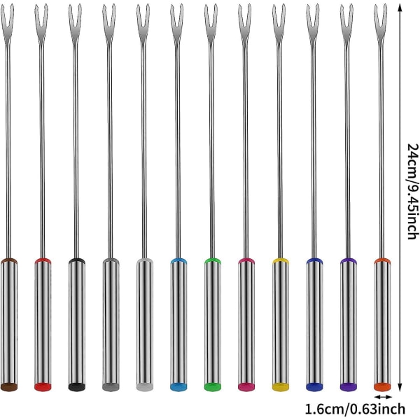 12 st Fondue gafflar, 9,5 tums rostfritt stål Fondue pinnar med värmebeständigt handtag för ost Choklad Fondue stekt kött