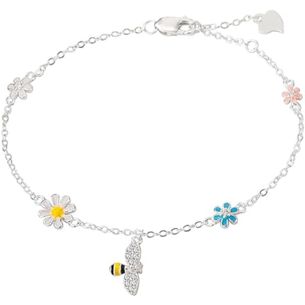 Söta Daisy Flowers Honeybee Armband 925 Sterling Silver CZ Crystal Färgglada Sunflower Bumble Bee Link Chain Justerbar armband
