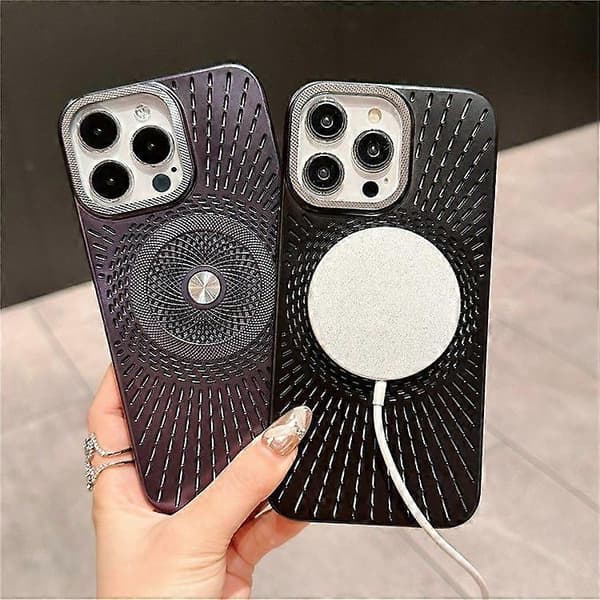 For iPhone 16 Pro Deksel Kompatibelt med MagSafe Varmeavledning Elektroplettering PC Telefondeksel Titanium Grey