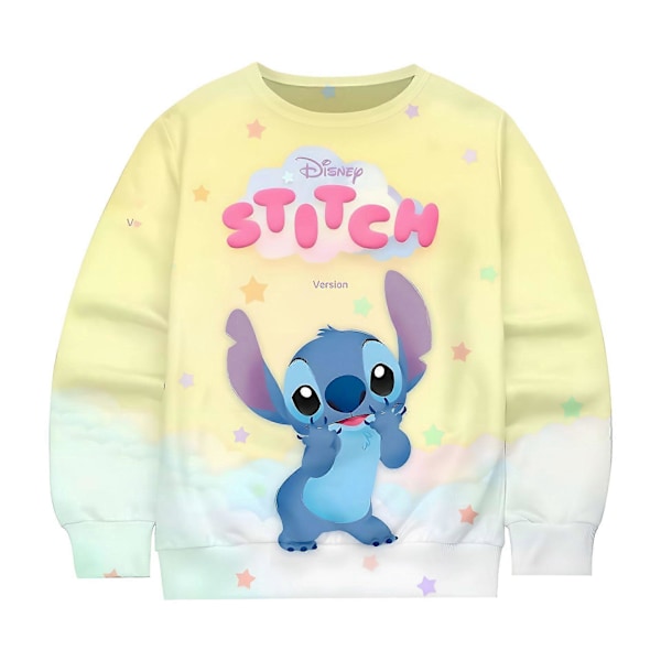 Tegneserie sød tegneserie Stitch 3D digital print pullover hættetrøje rund hals drenge og piger sweatshirt-1 WM0101 100cm