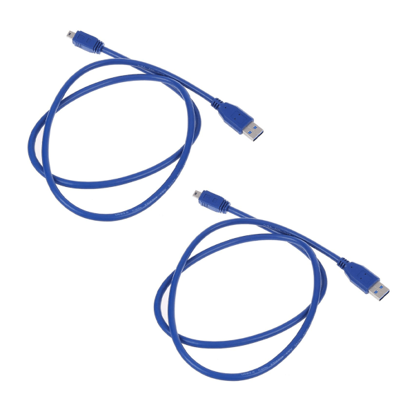 2x blå Superspeed USB 3.0 Typ A hane till mini B 10 stift hane adapterkabelsladd Blue