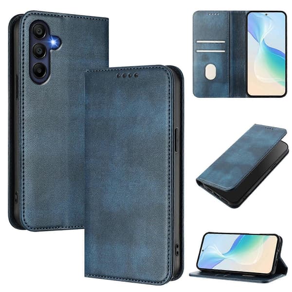 Plånboksfodral i retrotextur läder för Samsung Galaxy A26 5G Blue