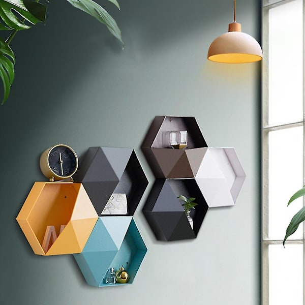 Sekskantet væghylde Geometrisk Sekskantet opbevaringshylde Enkel geometrisk vægsvævende hylde
