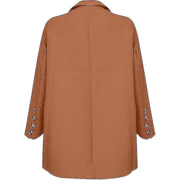 Dame 2-delt Outfit Blazer Sæt Elegant Business Arbejdstøj Vintage Klassisk Ensfarvet Rynket Ærme Åben Front Jakke Og Straight Leg Penci L Brown