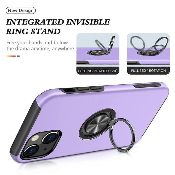 Magnetisk ringstativ støtsikkert telefondeksel for iPhone 14 Plus Purple