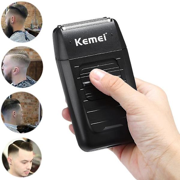 Kemei Uppladdningsbar Elektrisk Sladdlös Rakapparat Två Blad Reciprokerande Skägghyvel Qinhai